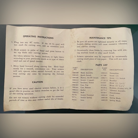 Vintage 1969 Electric Scissors in Box and works! With Instruction manual - Picture 6 of 11